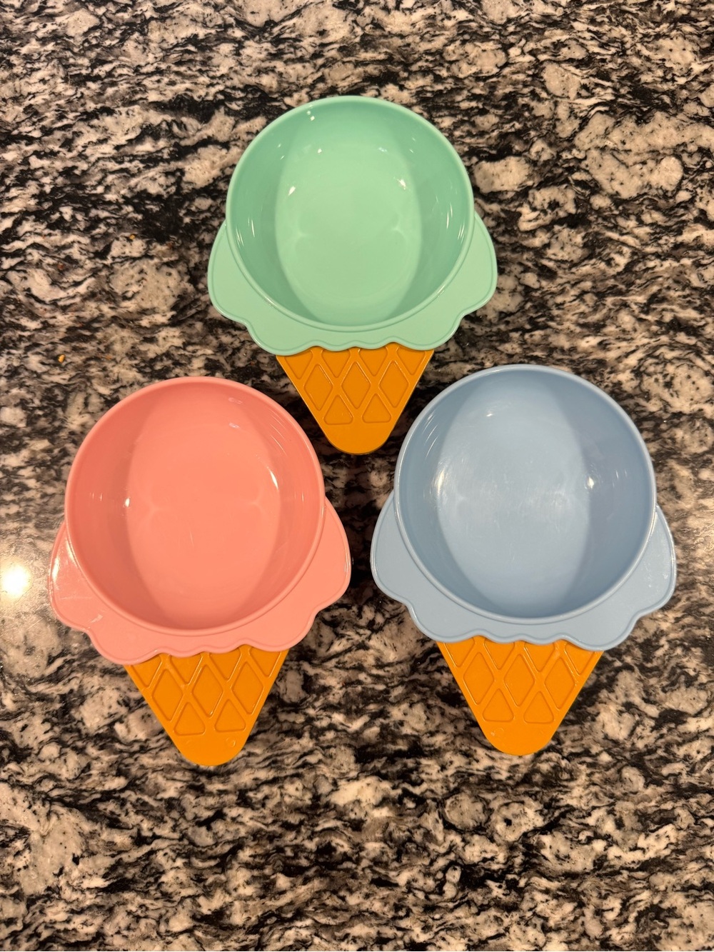 Vintage 1980s Ice Cream Cone Bowls Set of 3 Birthday Party Pastel Plastic Dishes